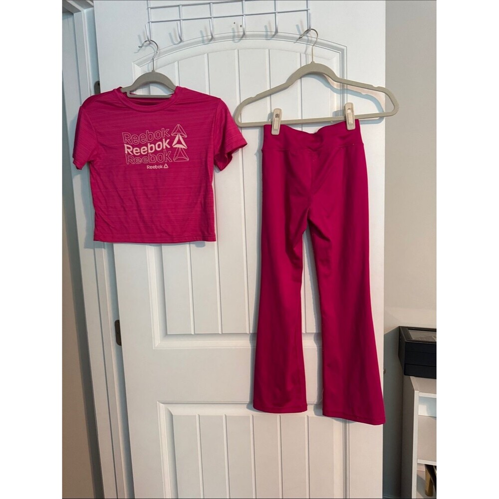 Reebok Hot Pink Cropped Logo Tee with Flared Leggings